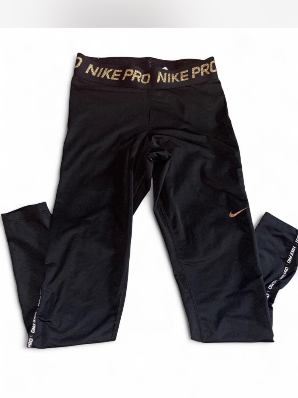 Nike Black Capri Leggings with Gold Logo Trim